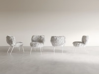 Modern Minimalist Accent Chairs With Furry Upholstery And Metal Legs For Interior Design 3d model