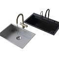 Stainless Steel And Black Kitchen Sinks With Golden Faucet And Control Features
