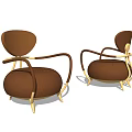 Brown Leather Single Sofa With Golden Metal Frame And Modern Elegant Design