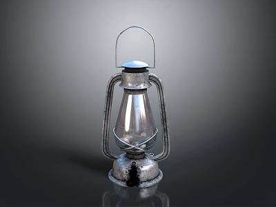 Classic Vintage Kerosene Lamp With Metal Frame Glass Chimney And Handle 3d model