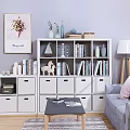 White Bookcase With Books And Decorative Items In Modern Living Room Sofa And Coffee Table