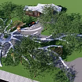 Scenic Park Landscape With Winding Paths Lush Green Trees And Pavilion Structure