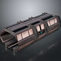 Modern Industrial Transport Pod With Metallic Exterior And Multiple Windows