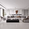 Modern Living Dining Room Interior With Large Windows Sofa Coffee Table And Wall Art