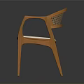 Stylish Wooden Chair With Woven Rattan Armrests And White Padded Seat