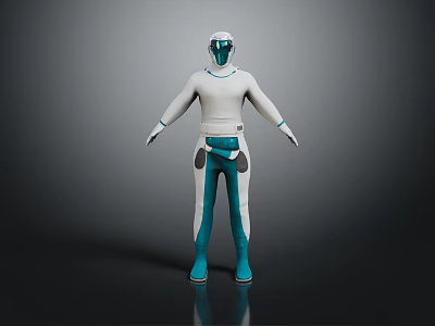 Futuristic 3D Weapon Model Featuring White And Teal Humanoid Combat Armor Design 3d model