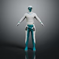 Futuristic 3D Weapon Model Featuring White And Teal Humanoid Combat Armor Design