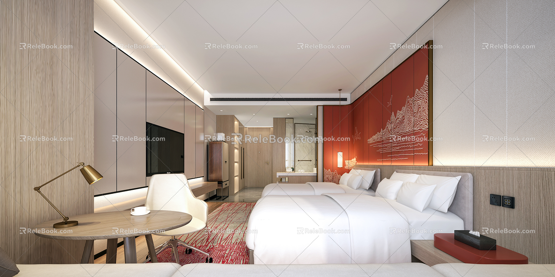 New Chinese Room Hotel Room 3d model