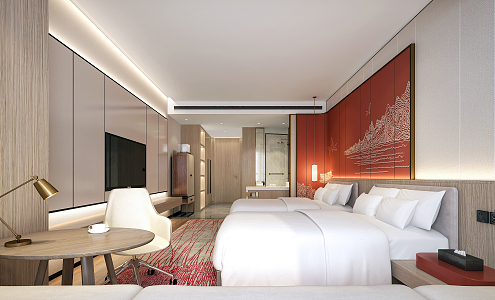 New Chinese Room Hotel Room 3d model