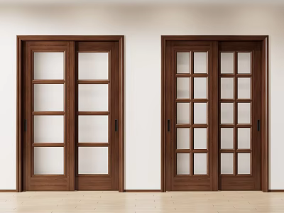 Classic Wooden Sliding Doors With Glass Panels For Modern Home Interior 3d model