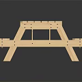 Outdoor Wooden Picnic Table With Slatted Top Attached Benches And Center Hole