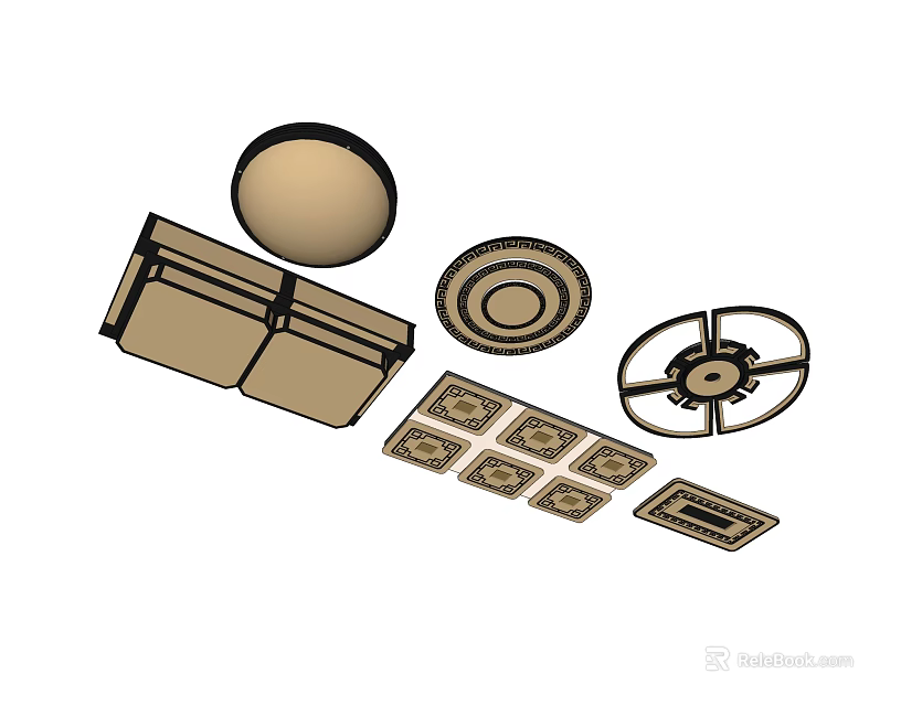 Modern Ceiling Lights With Round Shades Panel Grids And Decorative Rings 3d model