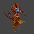 Egyptian Mythical Warrior Character With Blue Gem And Ornate Golden Red Armor Staff