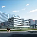 Modern Hospital Building Design With Green Roofs Glass Corridor And Surrounding Greenery