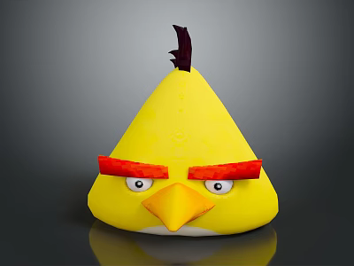 Yellow Angry Bird Character 3D Render With Red Eyebrows And Black Head Feather 3d model