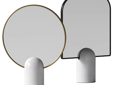 Modern Mirrors With Round Gold Frame And Distinct Shaped Black Frame On White Marble Base 3d model