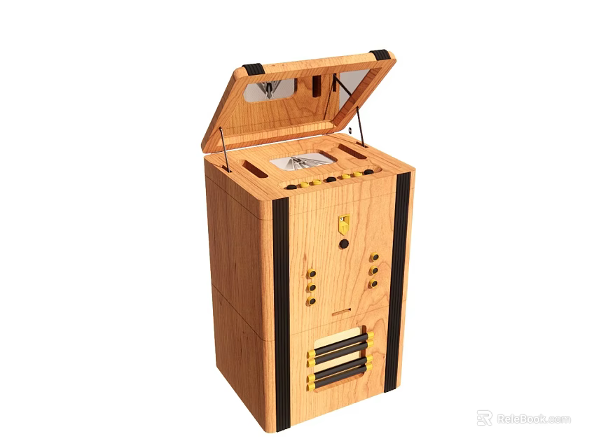Wooden Device With Open Lid Control Panel And Storage Compartment Structure 3d model 