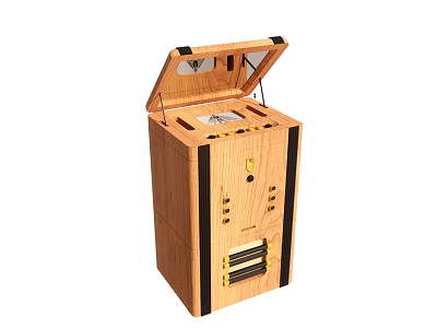 Wooden Device With Open Lid Control Panel And Storage Compartment Structure 3d model