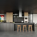 Modern Kitchen Minimalist Open Kitchen Island Table Breakfast Table Combination Creative Island Table and Chair Combination Kitchen Island Range Hood Ornaments 3d model