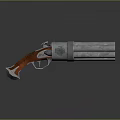 Vintage Revolver With Multiple Silver Metal Barrels Red Wooden Grip And Engraved Details