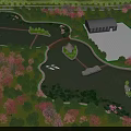 Scenic Park Landscape With Lake Bridge Pavilion Building Boats And Colorful Trees