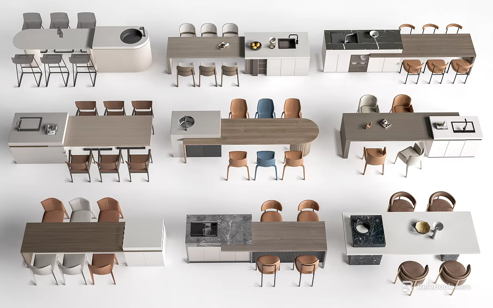 Modern Sleek Dining Table Sets With Various Chair Styles And Stylish Table Designs 3d model