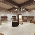 Modern Specialty Store With White Walls Wooden Elements Display Windows Bench And Recessed Lighting