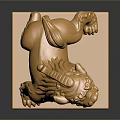 Golden Lion Statue With Intricate Carvings On Square Base And Dark Background