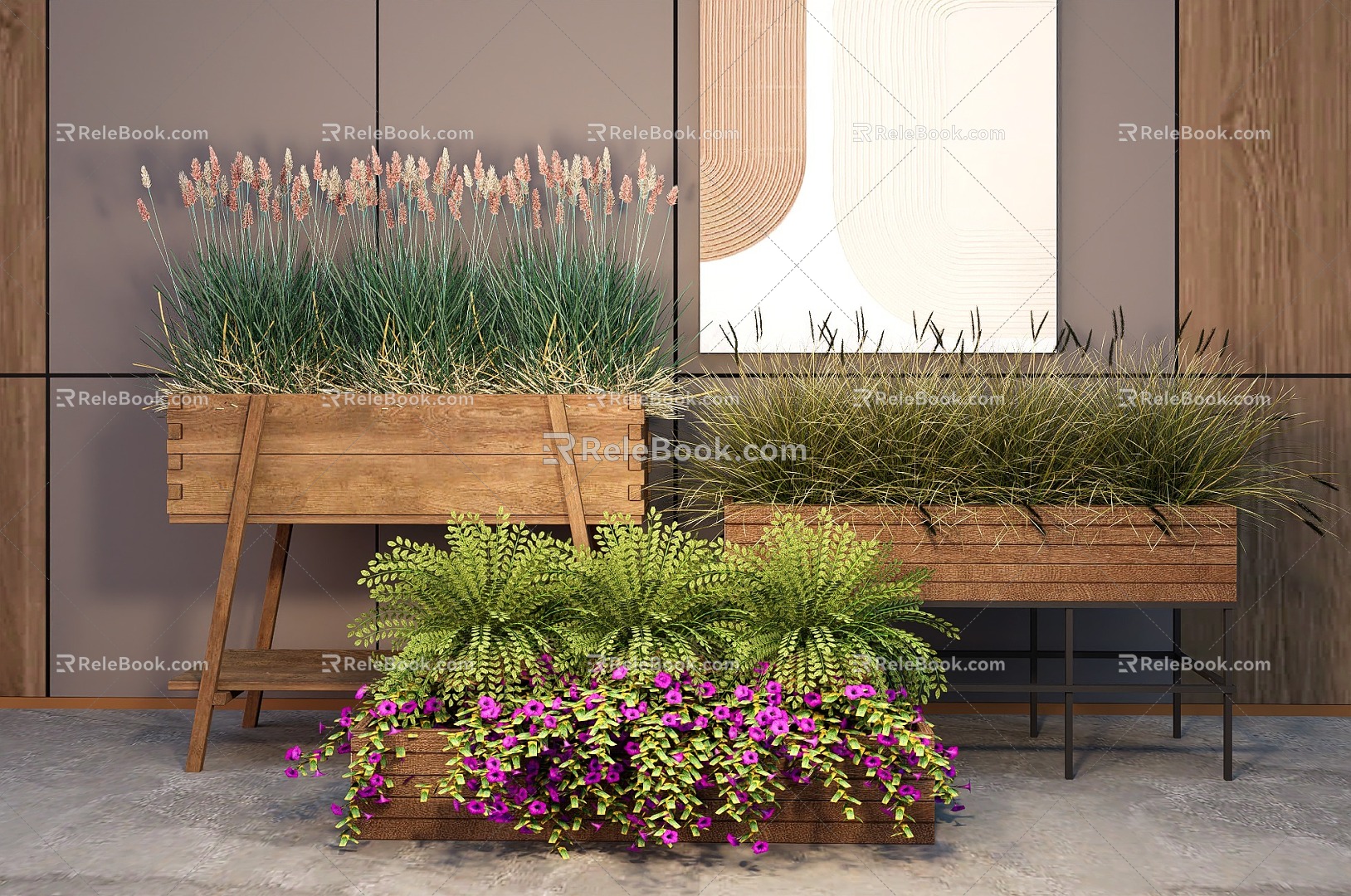 plant potted flower box green plant Pennisetum landscape green plant 3d model