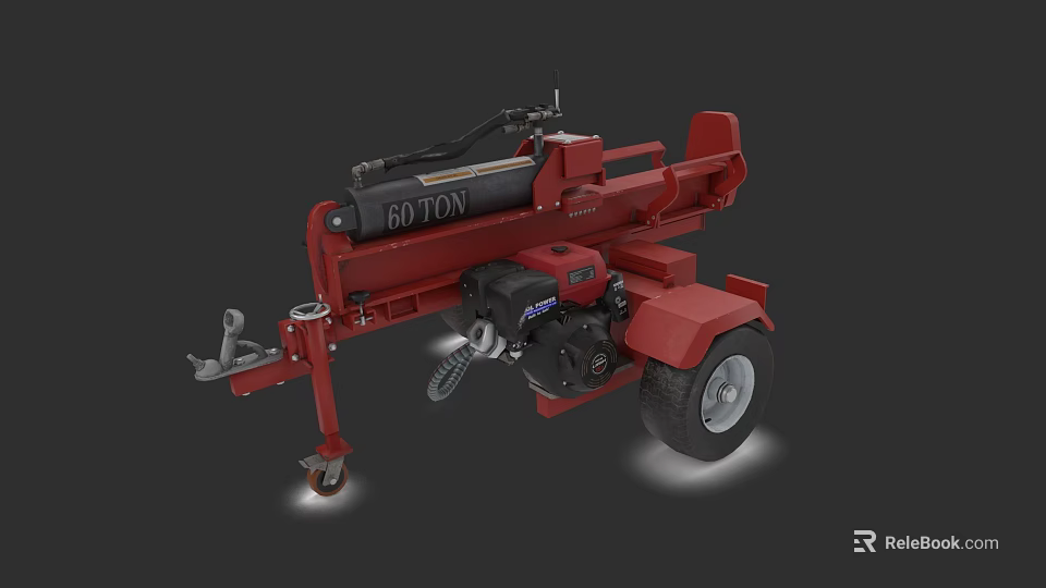 Red 60 Ton Heavy Duty Hydraulic Log Splitter with Towable Wheels and Industrial Design 3d model 