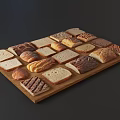 Different Types of Bread Slices and Loaves Arranged on Wooden Tray