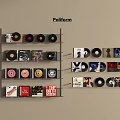 Poliform Wall Mounted Decorative Shelf Set with Assorted Vinyl Records and Colorful Books