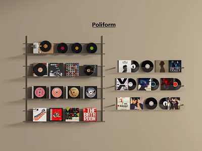 Poliform Wall Mounted Decorative Shelf Set with Assorted Vinyl Records and Colorful Books 3d model