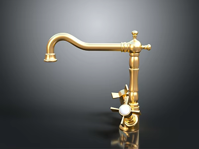 Elegant Golden Faucet With Curved Spout Decorative Knob And Pearl Accent 3d model