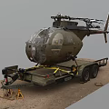 United States Army Olive Green Military Helicopter Displayed On Transport Trailer Outdoor