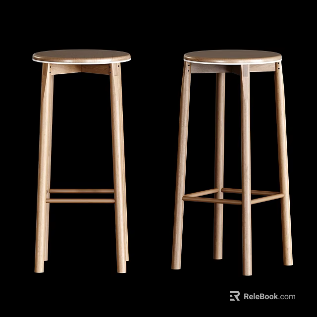 Wooden Bar Stools With Minimalist Design Round Seats And Sturdy Legs For Home 3d model 