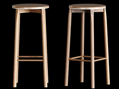 Wooden Bar Stools With Minimalist Design Round Seats And Sturdy Legs For Home 3d model