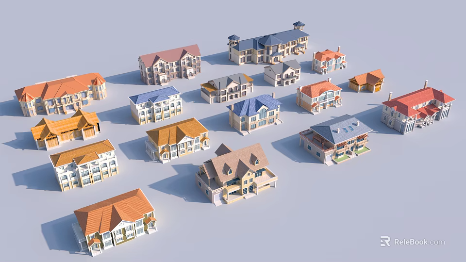 Semi Detached Villa Architectural Models With Modern Exterior And Varied Styles 3d model 