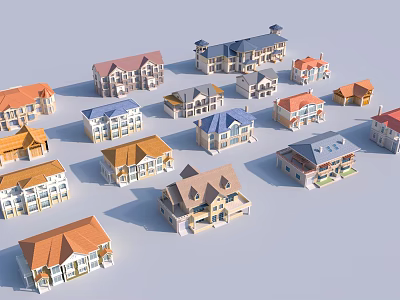 Semi Detached Villa Architectural Models With Modern Exterior And Varied Styles 3d model