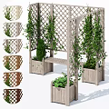 Wooden Garden Lattice Structure With Climbing Plants Planter Boxes And Bench