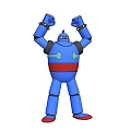 Blue Robot Doll With Red Accents Black Parts And Raised Fists Design