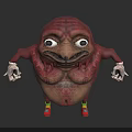 Fantasy Character Creature with Red Skin Large Eyes Open Mouth Skeleton Hands and Colorful Shoes