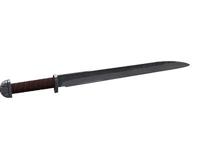 Medieval Style Sword With Long Black Blade Brown Wooden Handle And Metal Guard 3d model