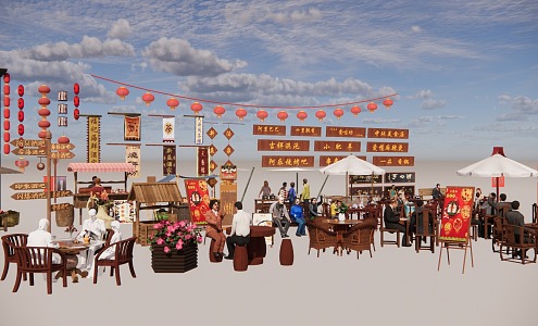 During the period of the Republic of China, the old Shanghai tea market material people carriage stalls 3d model