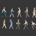 Diverse Characters Silhouettes In Various Poses Walking And Skateboarding On Dark Background With Reflections