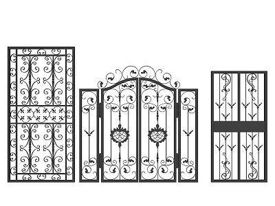 Ornate Iron Entrance Gates With Intricate Decorative Patterns And Arched Design 3d model