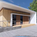 Modern Station Exterior Design With Wooden Panels Glass Doors White Roof And Green Lawn