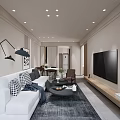 Elegant Modern Living and Dining Room Interior Design With Sofa Rug Dining Table And Chairs