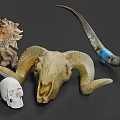 Decorative Ornaments Featuring Ram Skull Human Skull Lion Statue And Horn