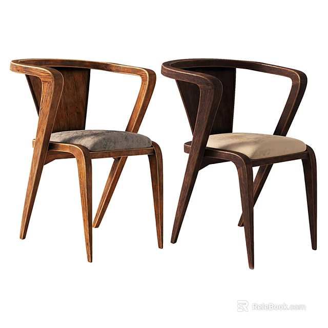 Two Modern Wooden Leisure Chairs With Curved Armrests And Upholstered Seats In Different Colors 3d model 